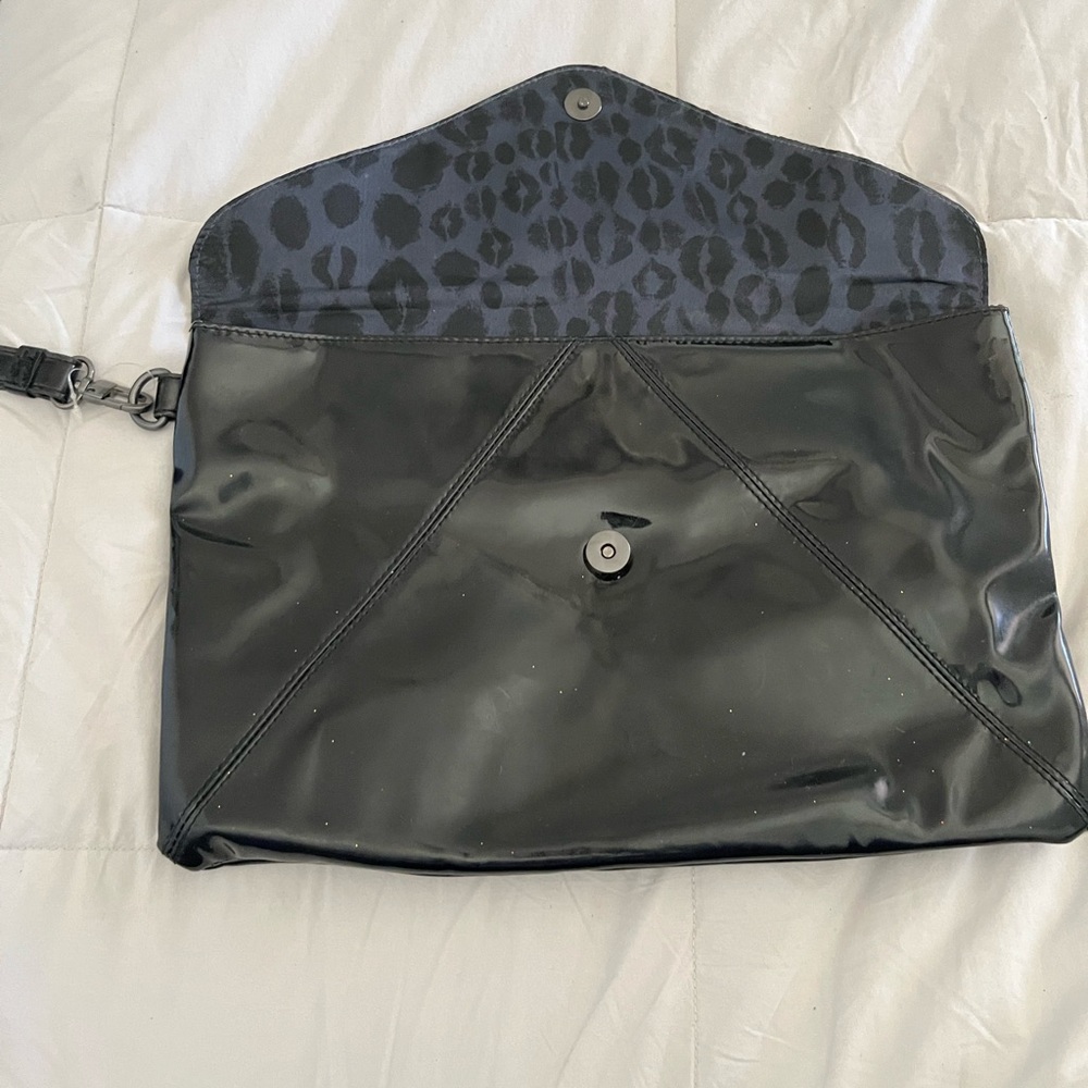 Kirna Zabete Black Clutch with Leopard Print Interior
